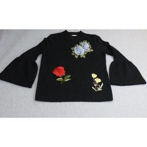 Democracy Artisan Crafted Size Small Black Embroidered Sweater with Bell Sleeve